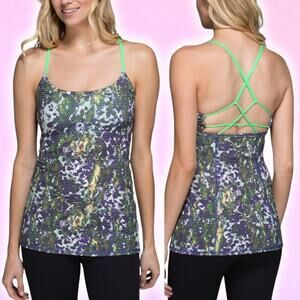 LULULEMON Dancing Warrior Tank Sz 8 Floral Sport White Multi / Pistachio